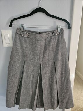 rag & bone Gray Pleated A-Line Skirt with Waist Buckles